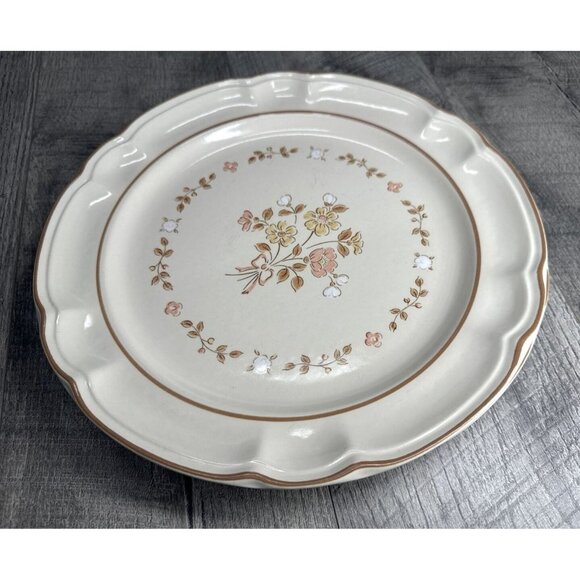 VTG Cordella Stoneware Burnet Dinner Plates 10.5" Cream Brown‎ Floral Set of 2 - Picture 7 of 11